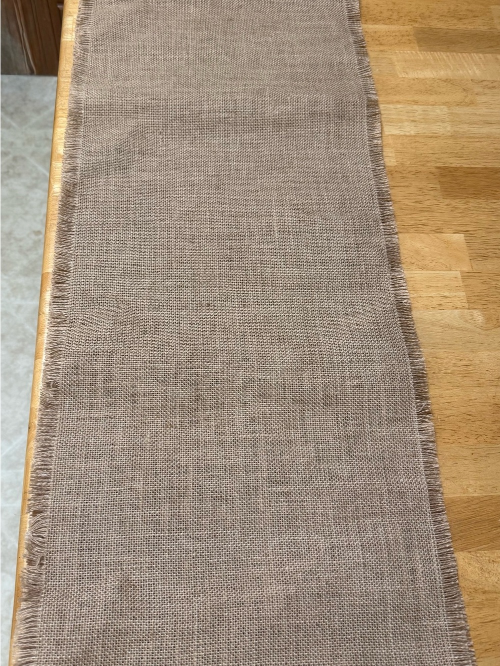 Amazon Burlap Table Runner in Taupe Brown with Fringed Edges 14”x6 feet